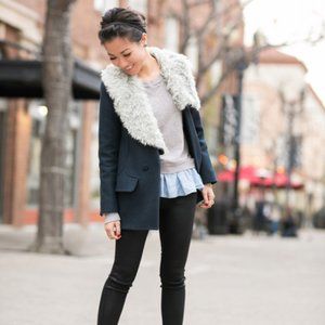 Carven Faux Fur Drape Collar Jacket